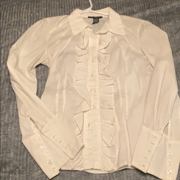 Tops | Vintage White Ruffle Button Down | Poshmark